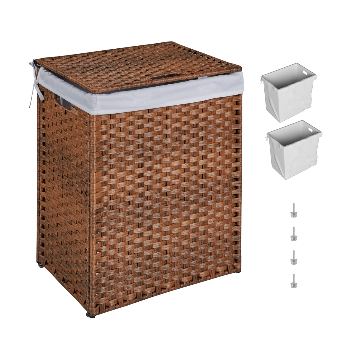 Rattan-Style Laundry Hamper with Lid, 100L Capacity