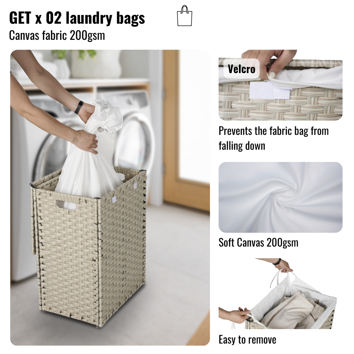 100L Laundry Hamper With Lid and Removable Liners