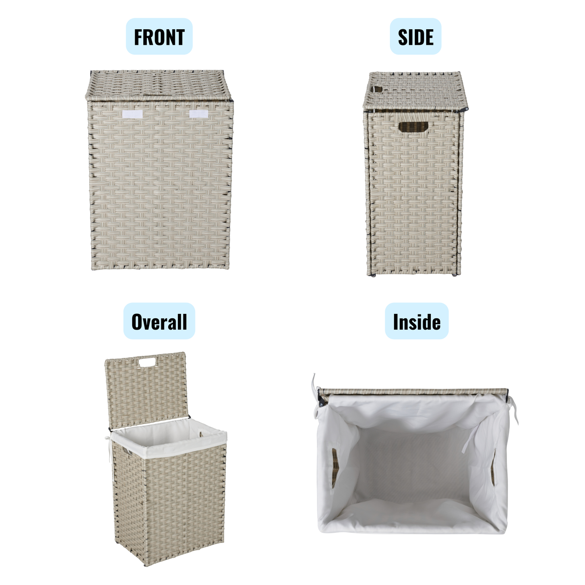 100L Laundry Hamper With Lid and Removable Liners