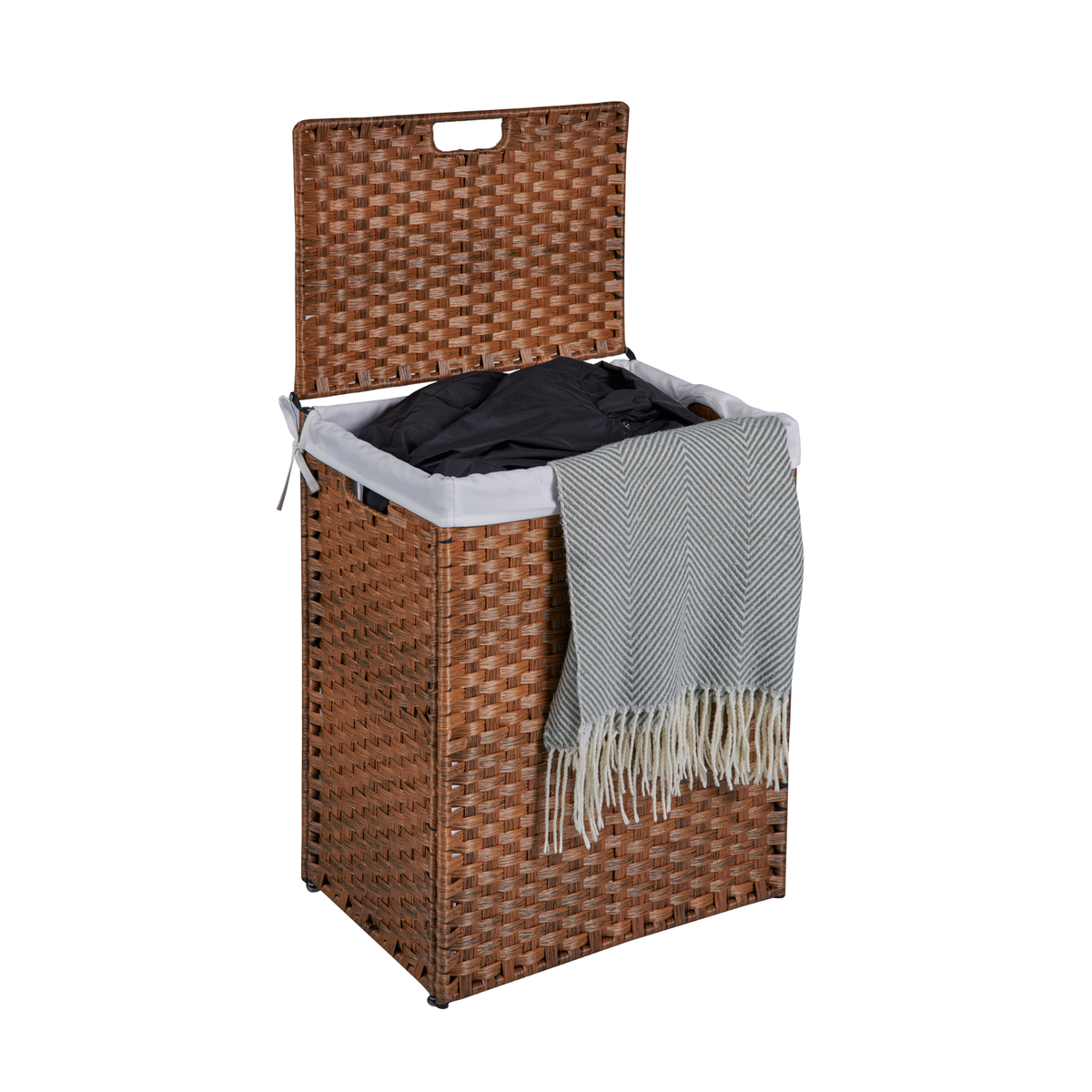 Rattan-Style Laundry Hamper with Lid, 100L Capacity