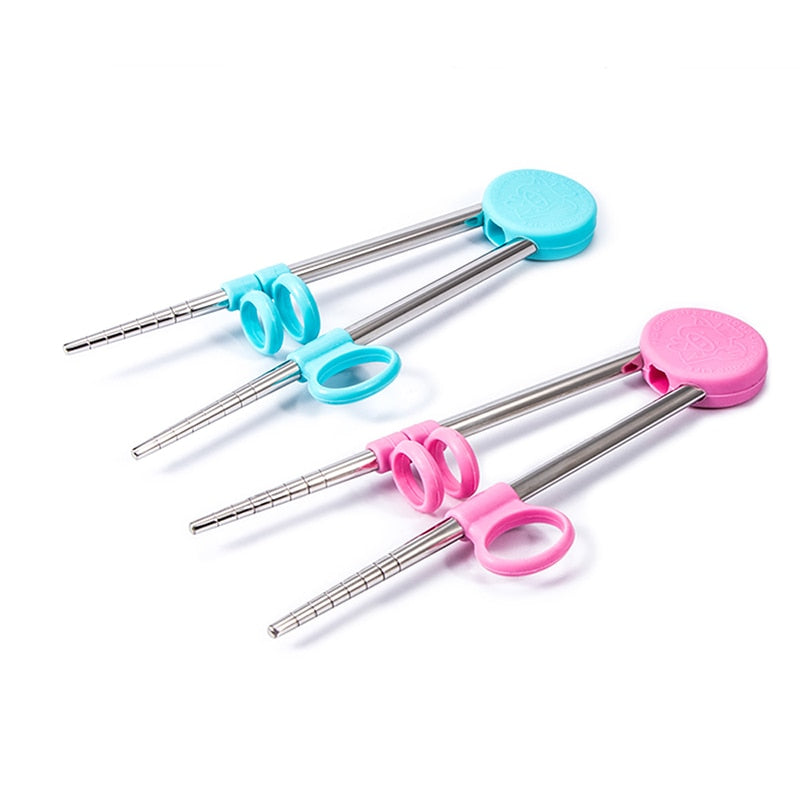 Kids Training Chopsticks With Finger Rings, Stainless Steel