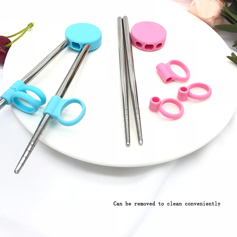 Kids Training Chopsticks With Finger Rings, Stainless Steel