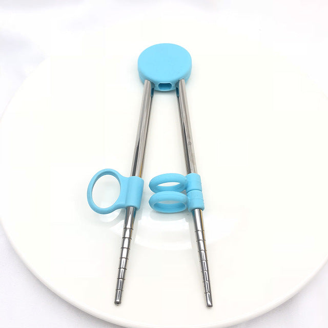 Kids Training Chopsticks With Finger Rings, Stainless Steel