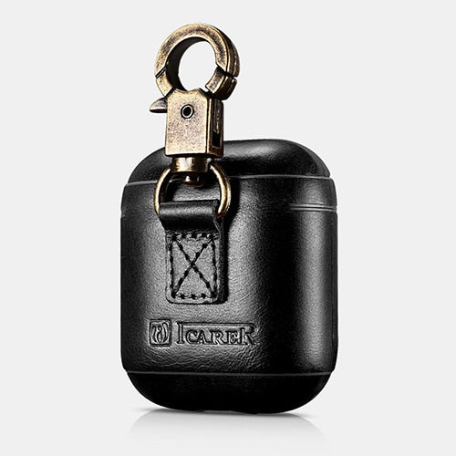 Leather AirPods Case Cover with Antique Brass Keyring Clip