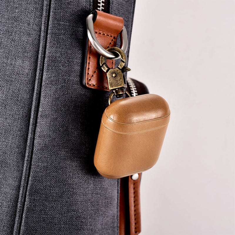 Leather AirPods Case Cover with Antique Brass Keyring Clip