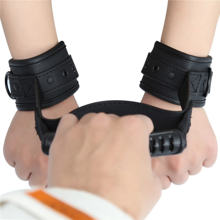Leather Bondage Handcuffs With Adjustable Traction Grip