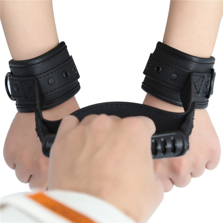 Leather Bondage Handcuffs With Adjustable Traction Grip