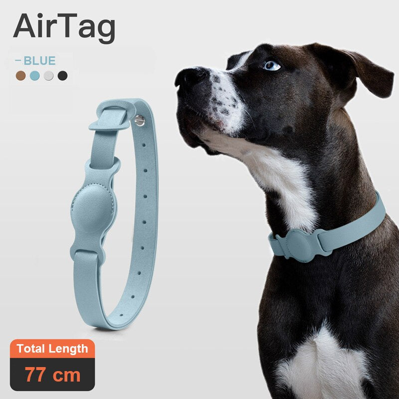 Leather Pet Collar with Built-In Apple AirTag Holder