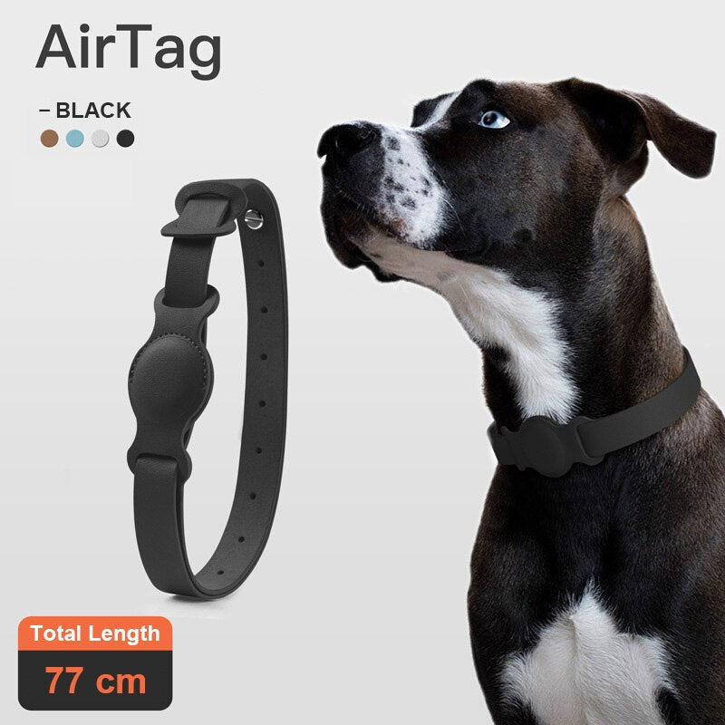 Leather Pet Collar with Built-In Apple AirTag Holder