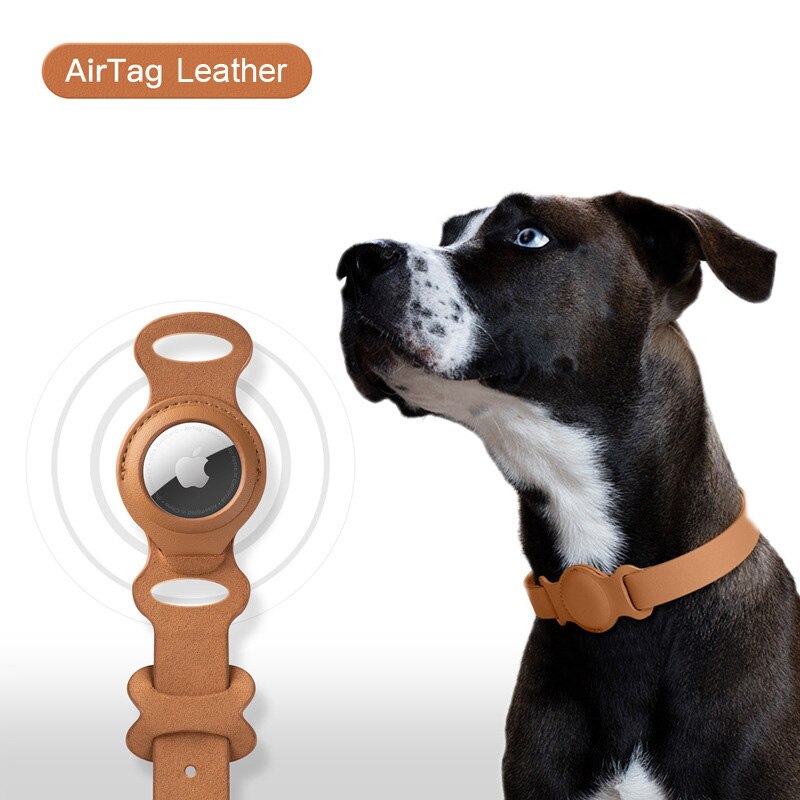 Leather Pet Collar with Built-In Apple AirTag Holder