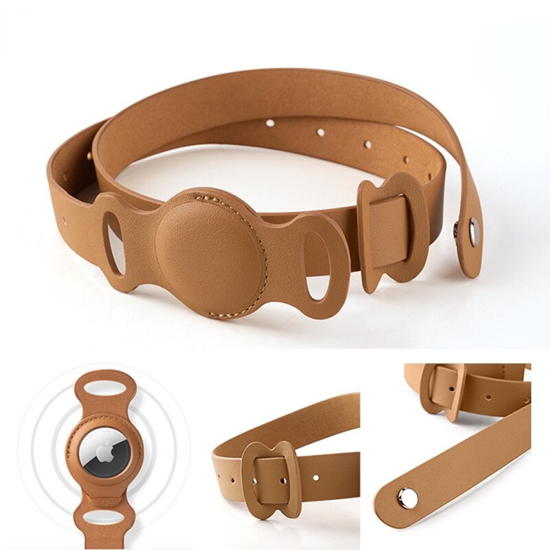 Leather Pet Collar with Built-In Apple AirTag Holder