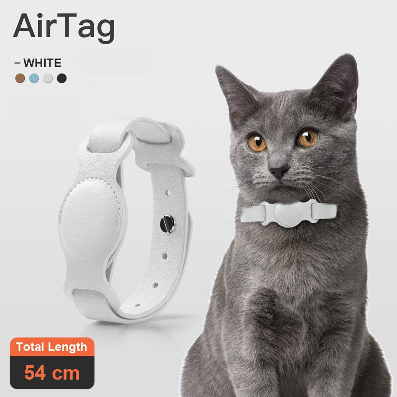 Leather Pet Collar with Built-In Apple AirTag Holder
