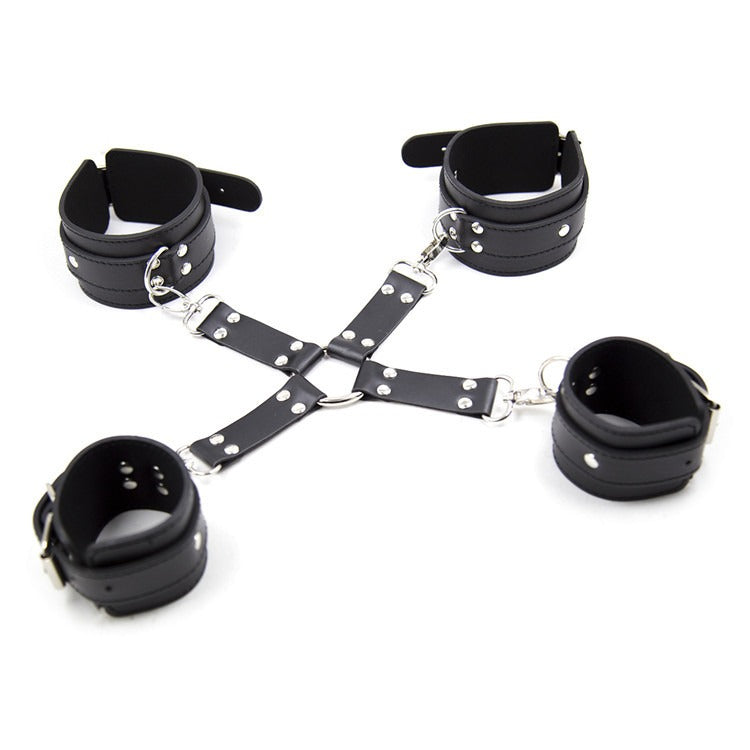 Leather Restraint Set With Adjustable Wrist & Ankle Cuffs