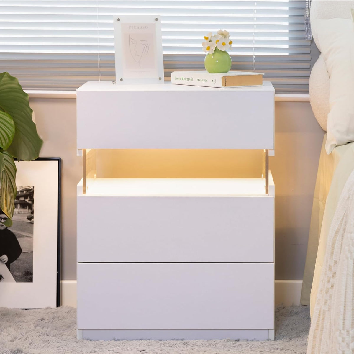 LED Bedside Table with Drawers and Mood Lighting