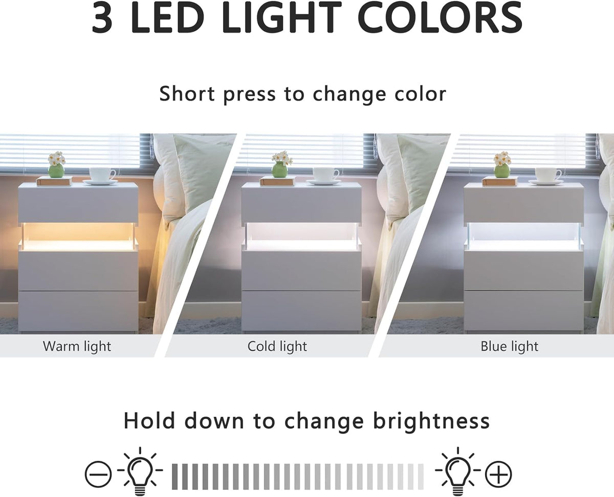 LED Bedside Table with Drawers and Mood Lighting