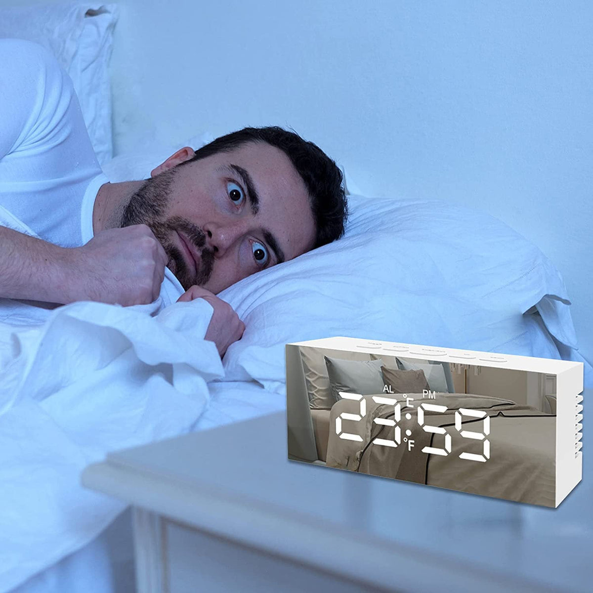 LED Digital Alarm Clock With Easy-Read Mirror Display