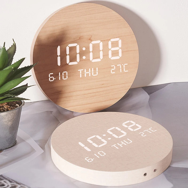 LED Wall Clock with Time, Date & Temperature Display