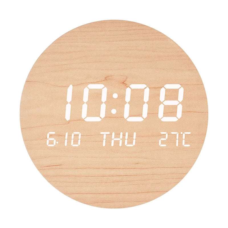 LED Wall Clock with Time, Date & Temperature Display