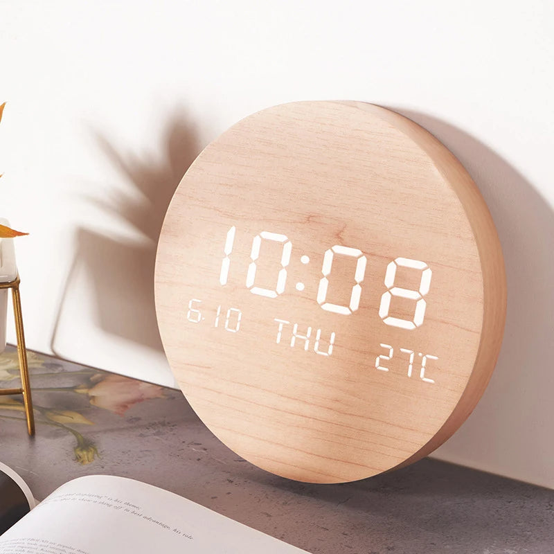 LED Wall Clock with Time, Date & Temperature Display