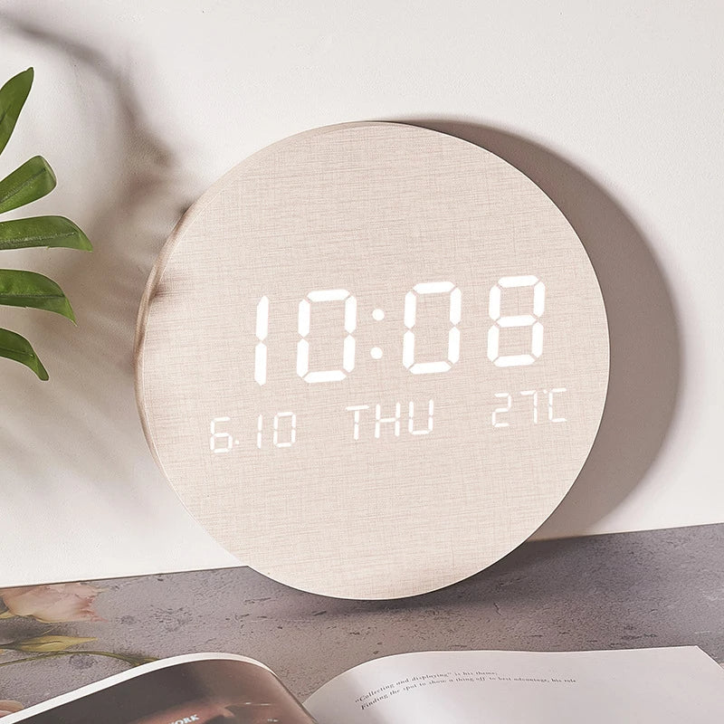 LED Wall Clock with Time, Date & Temperature Display