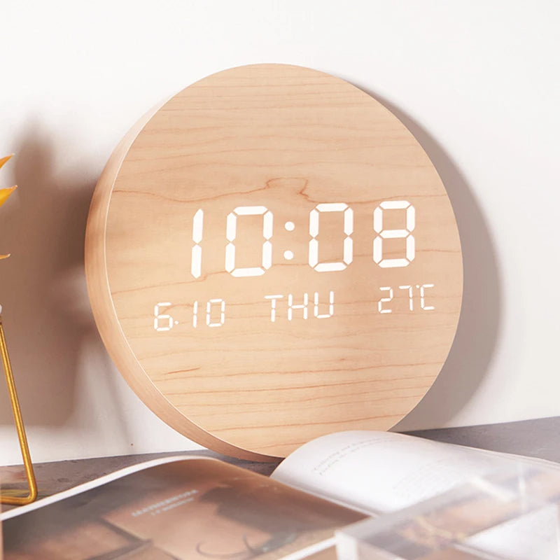 LED Wall Clock with Time, Date & Temperature Display
