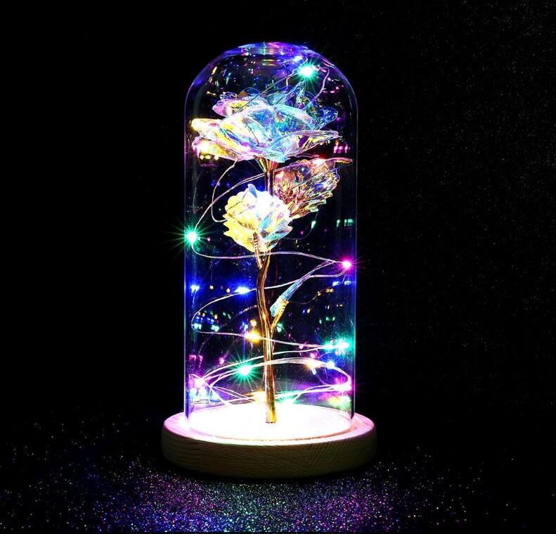 LED Galaxy Rose Dome Light – 24K Gold Eternal Flower
