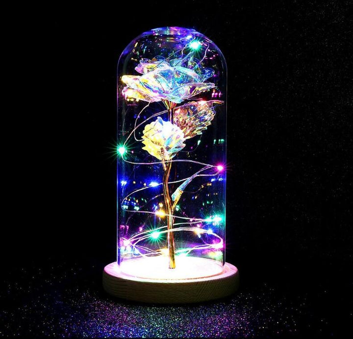 LED Galaxy Rose Dome Light – 24K Gold Eternal Flower