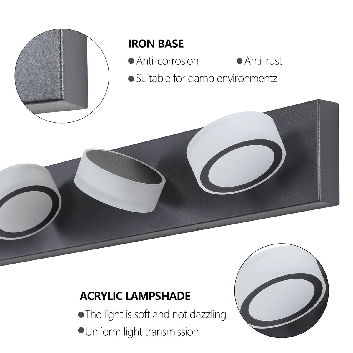 Matte Black 6-Light LED Vanity Light for Bathroom Mirror