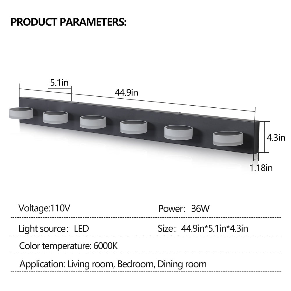 Matte Black 6-Light LED Vanity Light for Bathroom Mirror