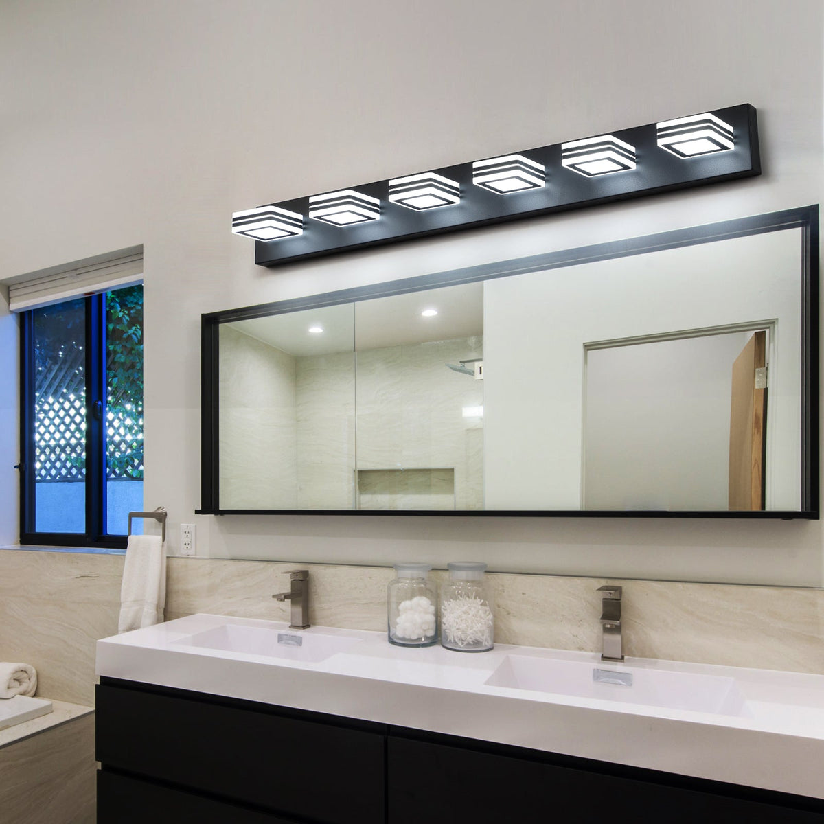 Modern Black LED Vanity Light, 6 Lights, 360° Rotating