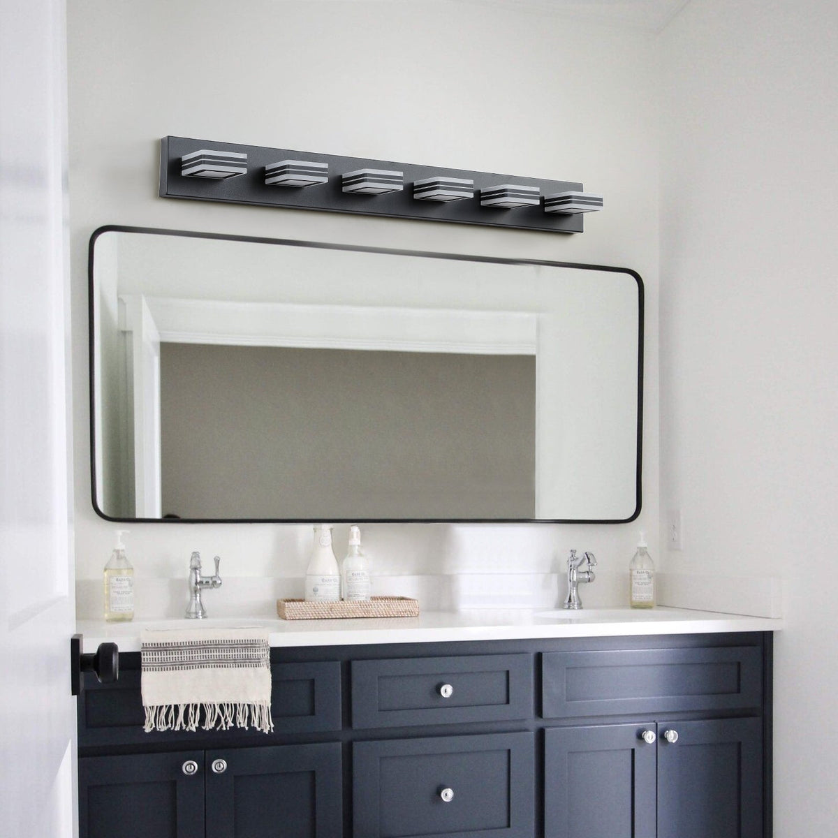 Modern Black LED Vanity Light, 6 Lights, 360° Rotating