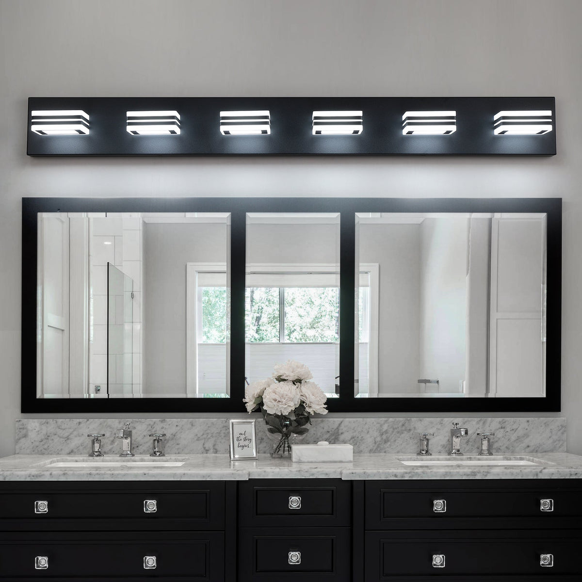 Modern Black LED Vanity Light, 6 Lights, 360° Rotating