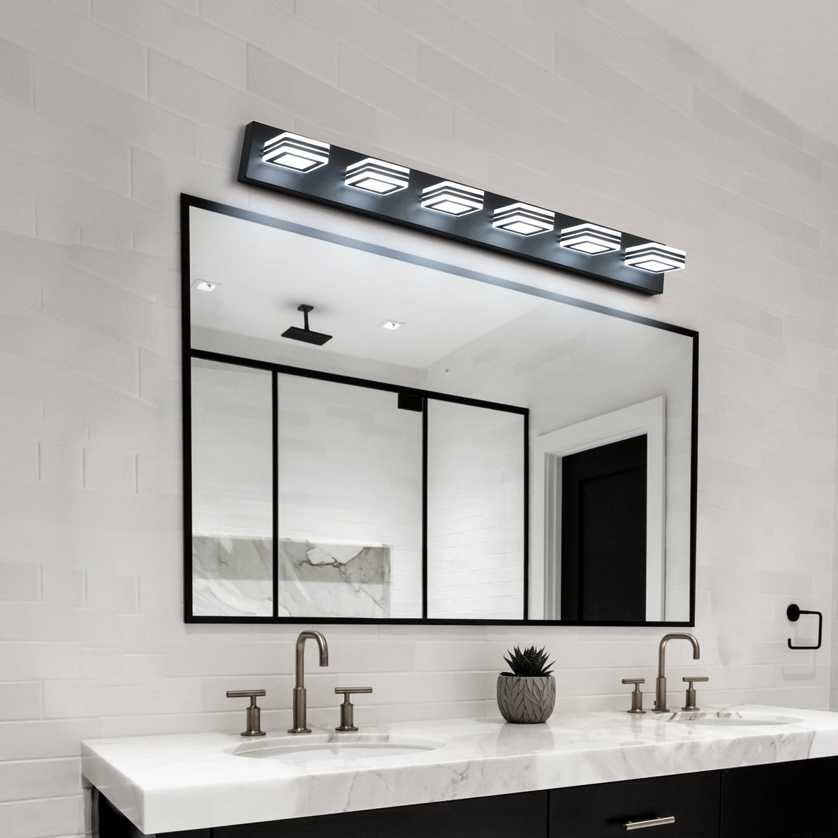 Modern Black LED Vanity Light, 6 Lights, 360° Rotating