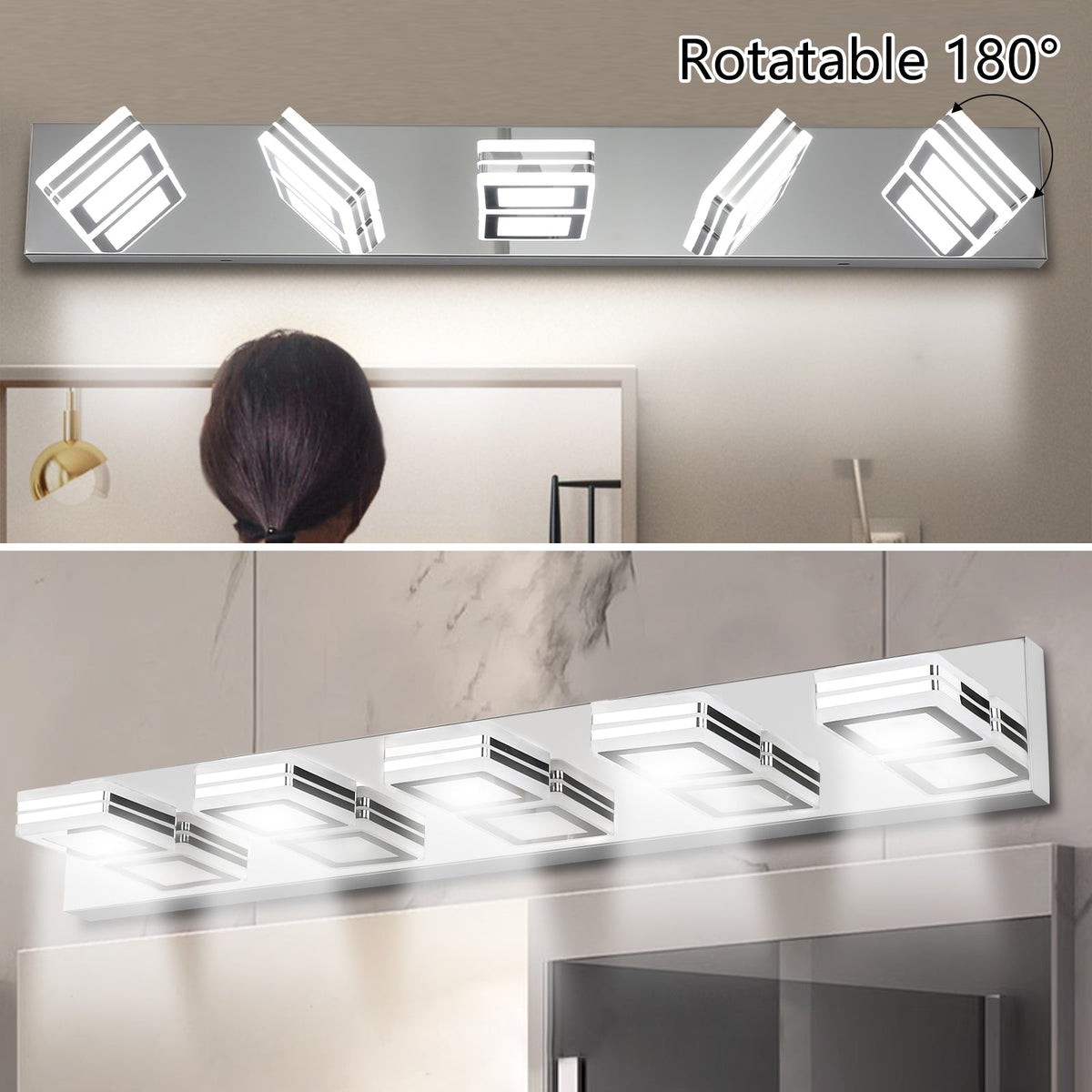 Chrome LED Makeup Vanity Light with 5 Rotatable Heads