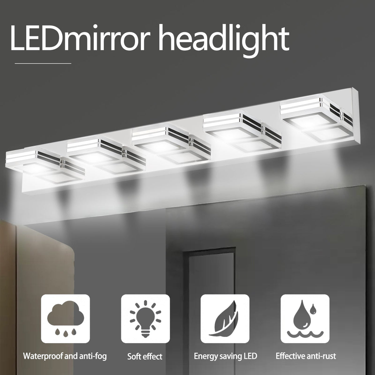 Chrome LED Makeup Vanity Light with 5 Rotatable Heads