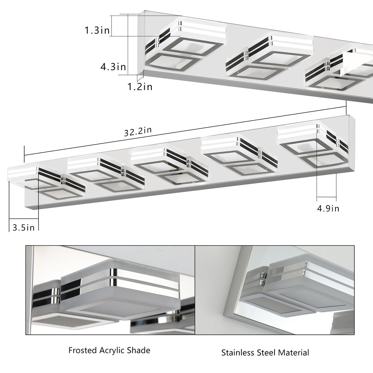 Chrome LED Makeup Vanity Light with 5 Rotatable Heads