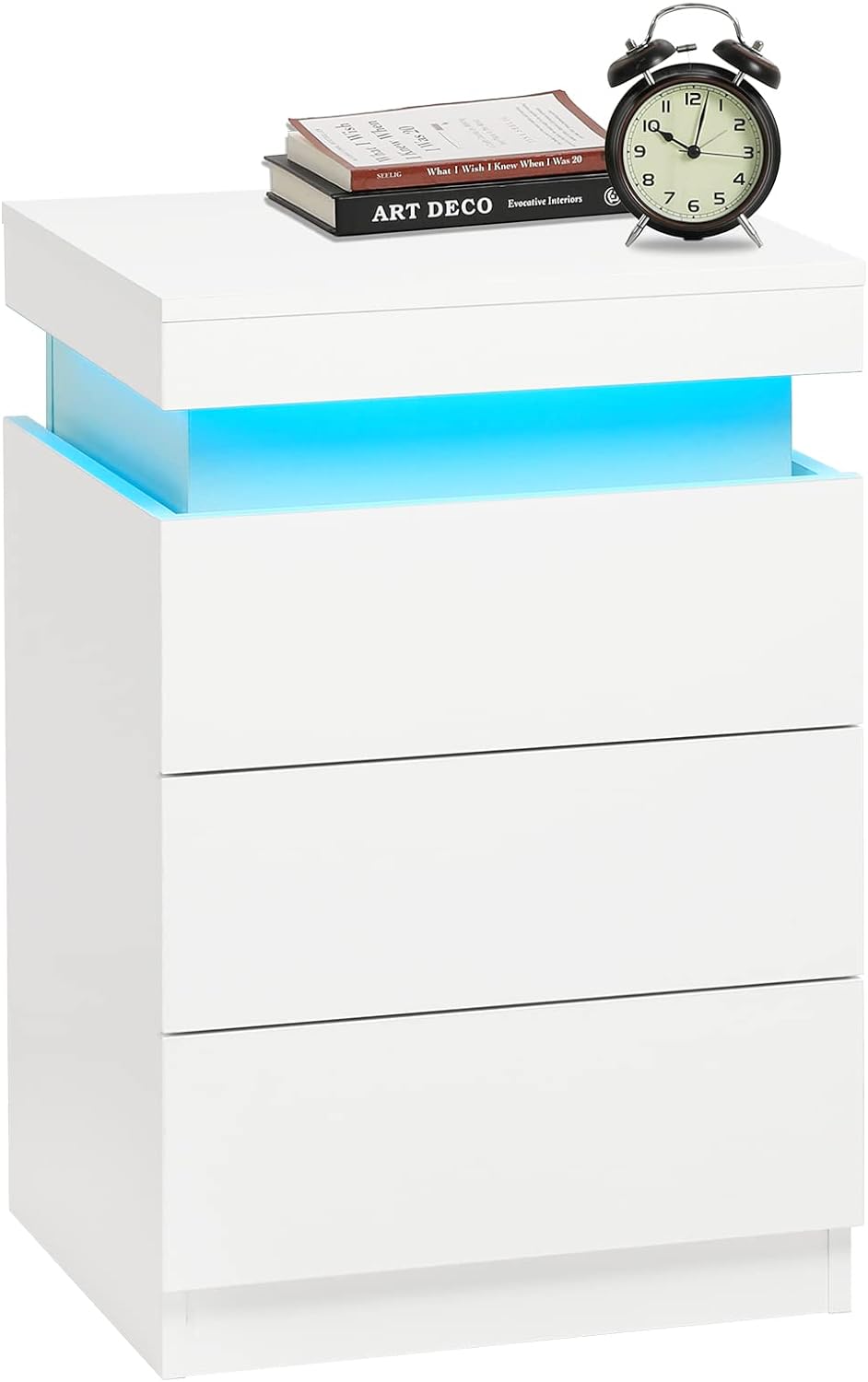 LED Nightstand with 3 Drawers and Ambient Night Glow