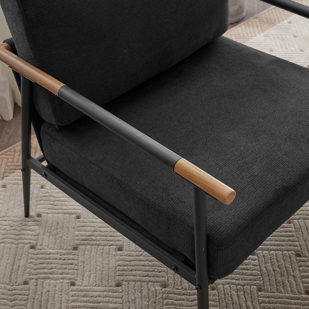 Black Accent Chair with Metal Frame and Plush Cushions