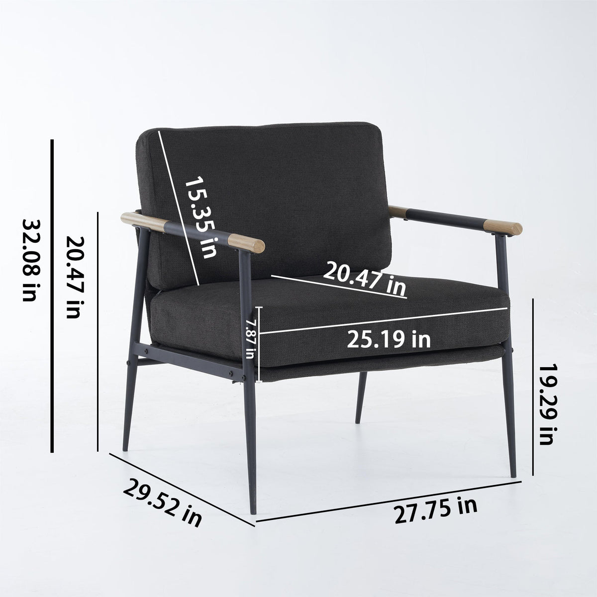 Black Accent Chair with Metal Frame and Plush Cushions