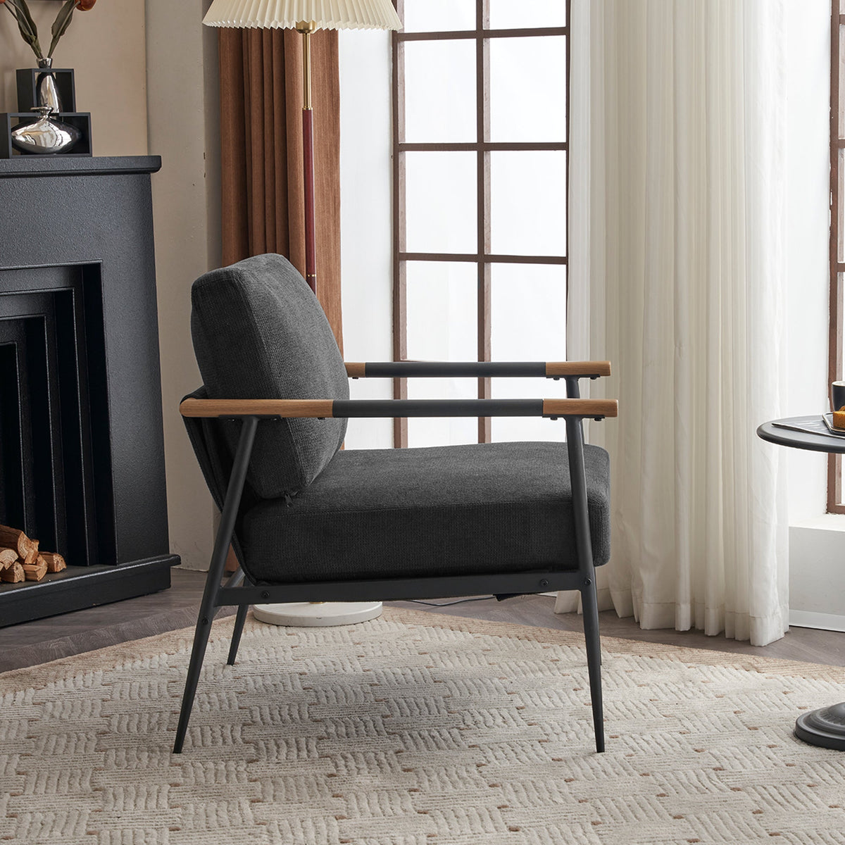 Black Accent Chair with Metal Frame and Plush Cushions
