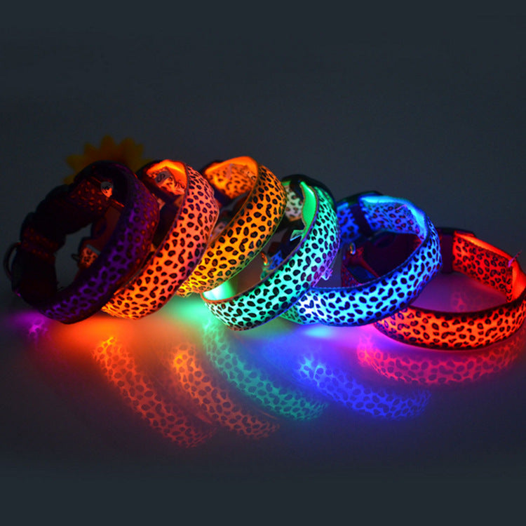 Leopard LED Dog Collar for Bright Night Walk Visibility
