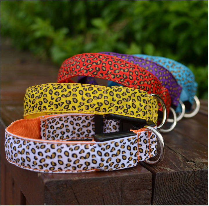 Leopard LED Dog Collar for Bright Night Walk Visibility