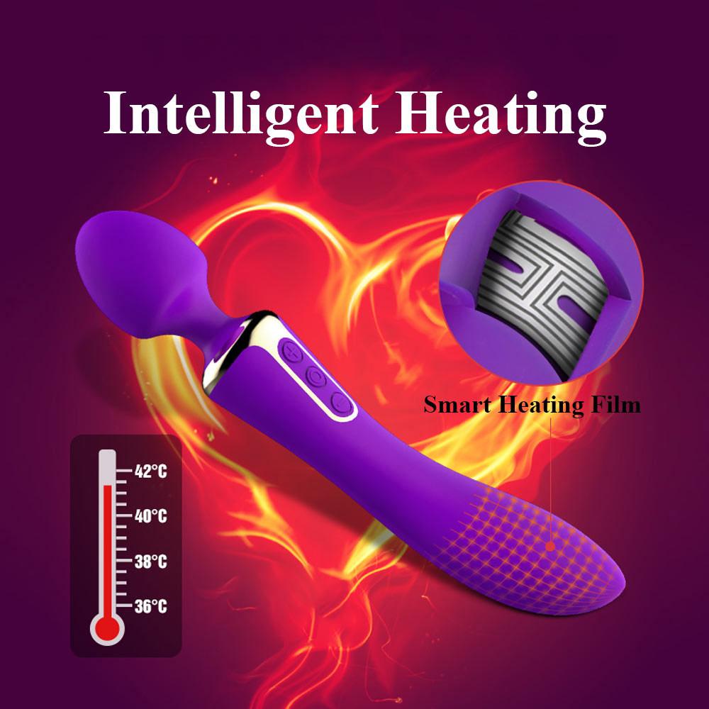 Heated Dual-Ended Vibrating Massager Wand for Adults