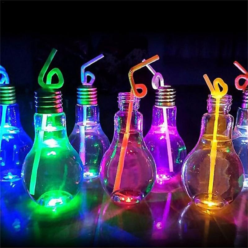 Light Bulb Juice Bottle with Curly Straw for Parties