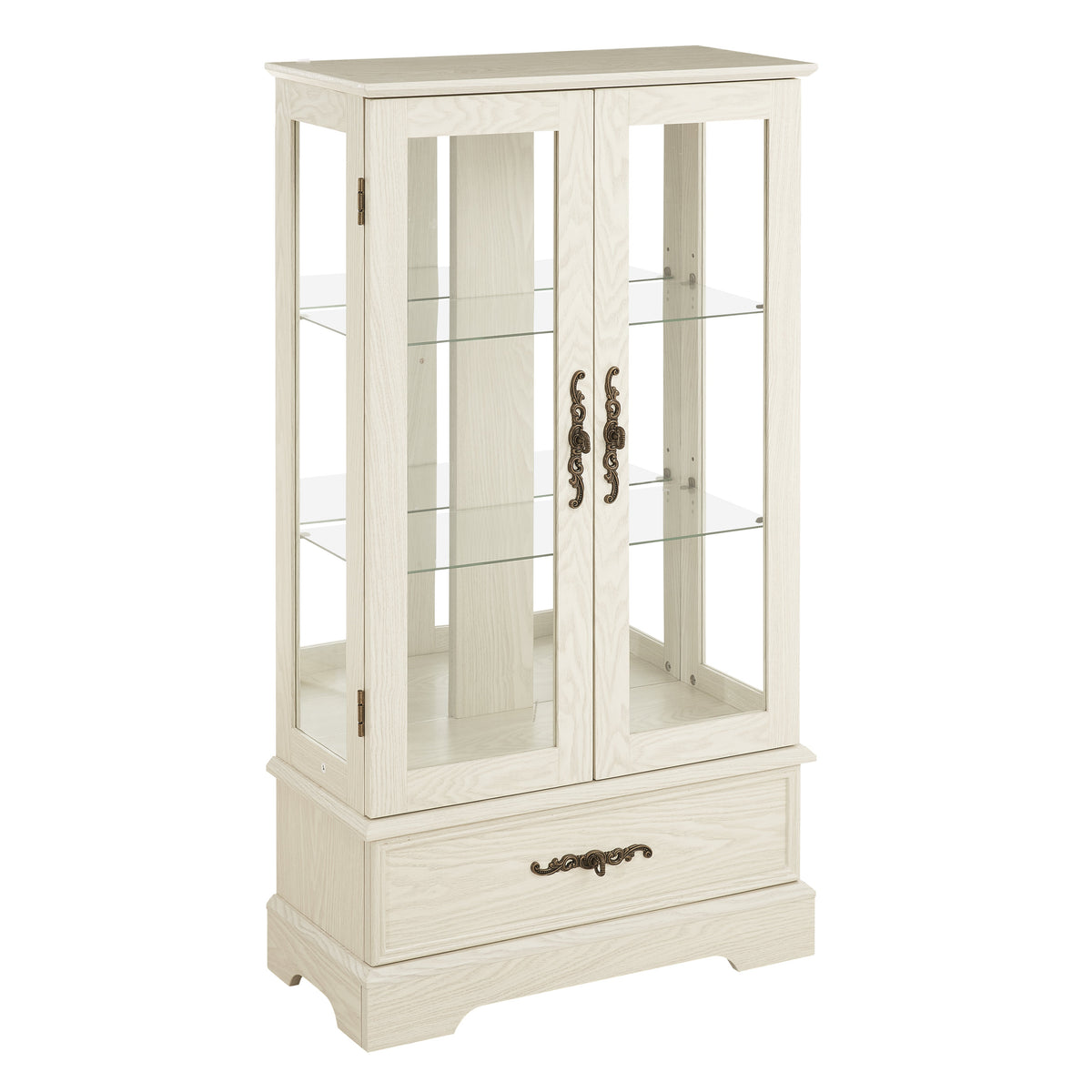 Light Oak Curio Cabinet with Glass Doors and Shelves