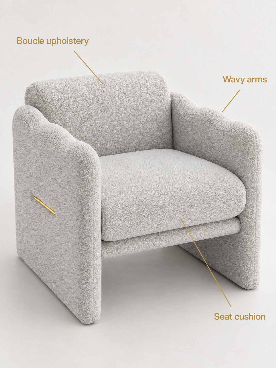Light Gray Boucle Accent Armchair with Wavy Arms