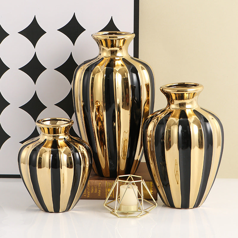 Sculptural Ceramic Vases in Gold and Black Finish