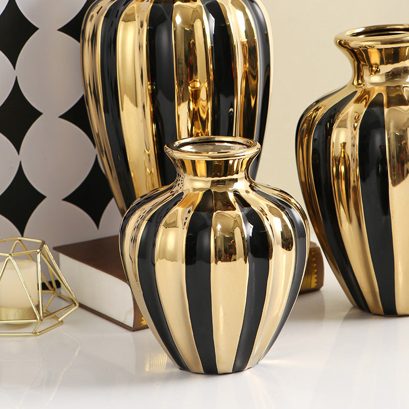 Sculptural Ceramic Vases in Gold and Black Finish