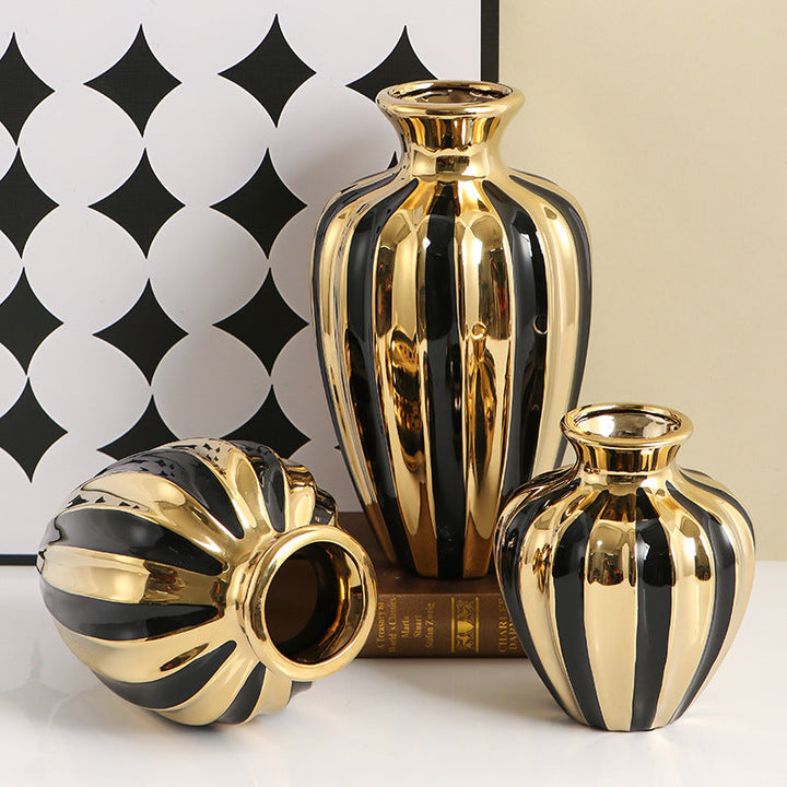 Sculptural Ceramic Vases in Gold and Black Finish