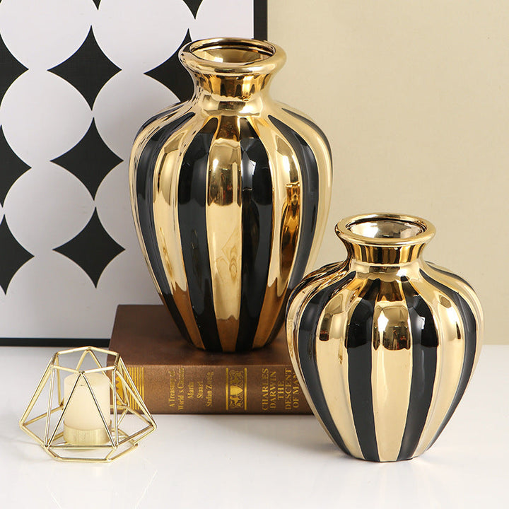 Sculptural Ceramic Vases in Gold and Black Finish